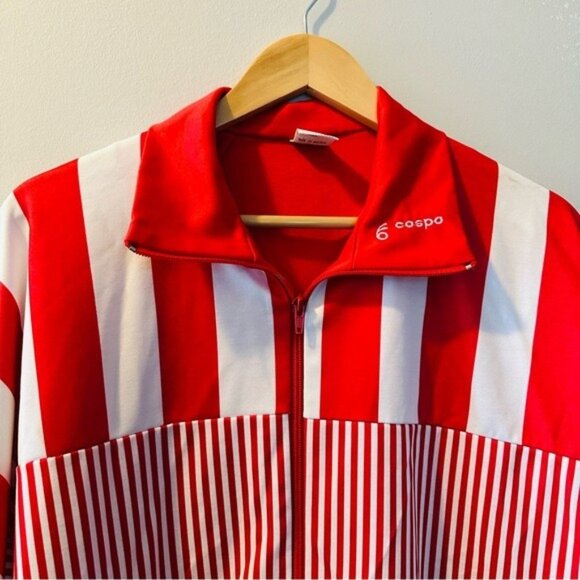 Vintage Red & White Striped Track Jacket Cospo Women’s Medium Oversized Dolman - Picture 5 of 11